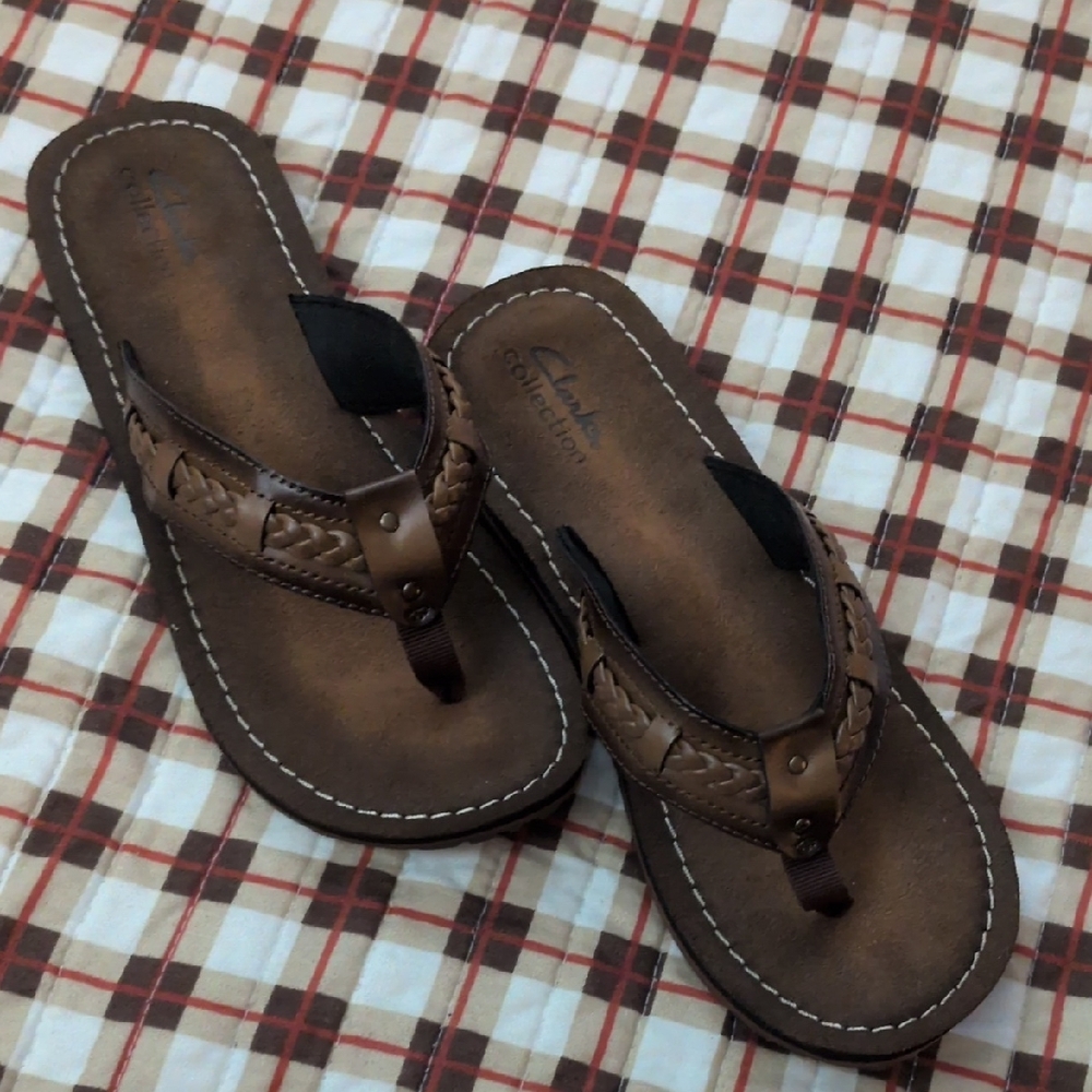 Clarks Brown Braided Leather Flip Sandals. Like New🌞 - Picture 9 of 9